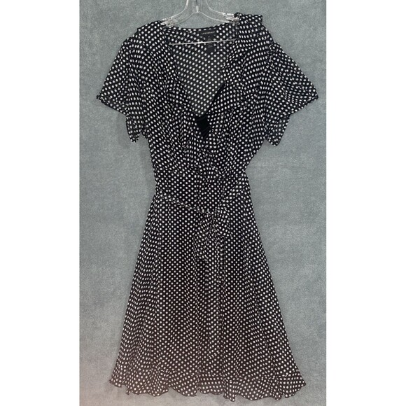 Lane Bryant Dress Womens 24 Black Polka Dot Faux Wrap Flutter Sleeve Midi Career - Picture 1 of 10